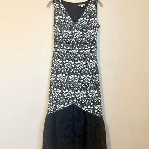 Eva Mendes NY&Co Black White Lace Trumpet Mermaid Midi Dress Drop Waist XS